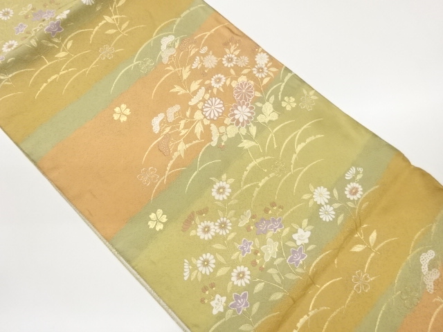 JAPANESE KIMONO / REVERSIBLE FUKURO OBI / FLORAL PATTERNS WOVEN THE FA